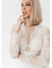 Beaded Long Sleeves Ivory Eyelash Lace Tulle Timeless Wedding Dress